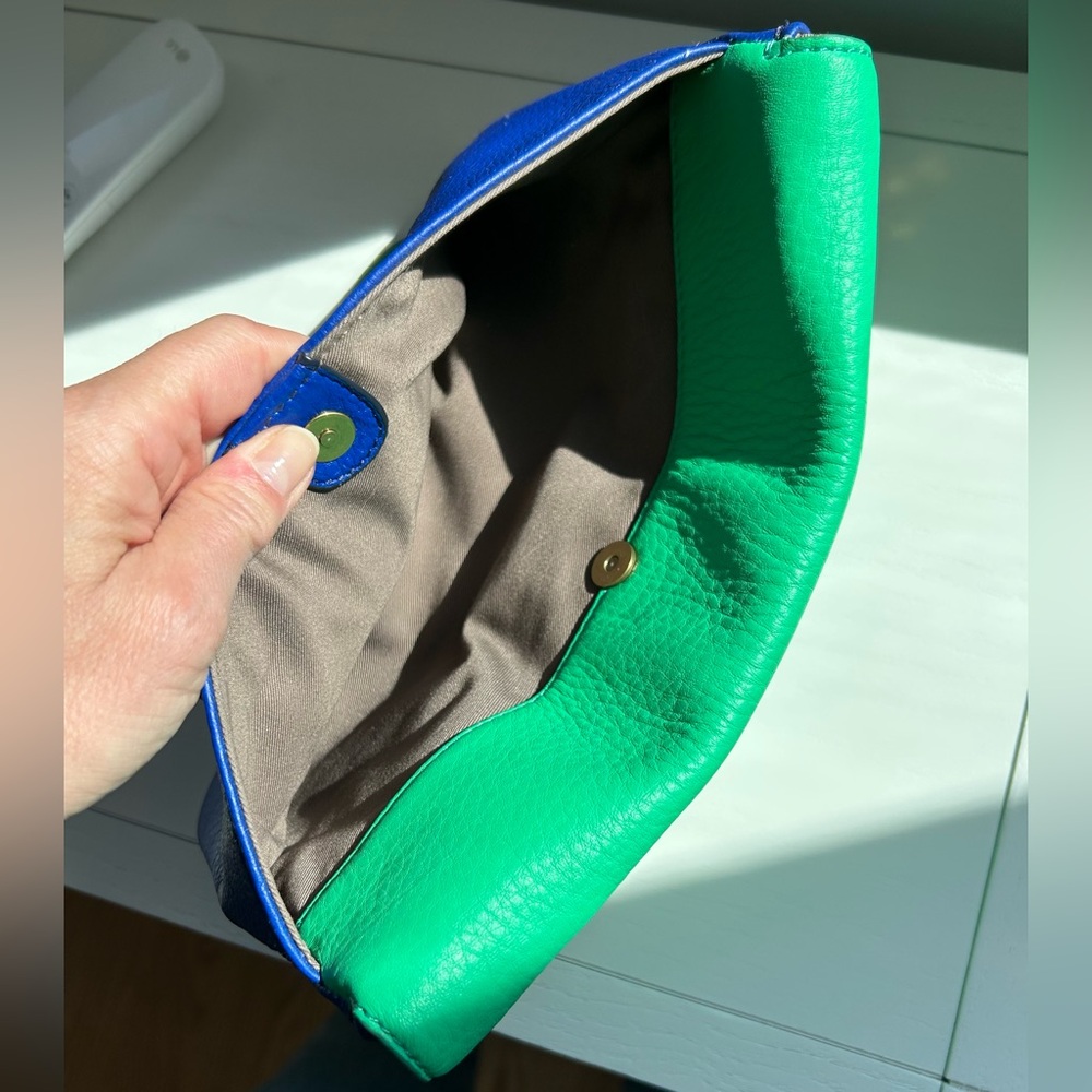 J. Crew leather bag- 10x6 Green and Blue Leather Chain Shoulder Bag - Picture 5 of 8
